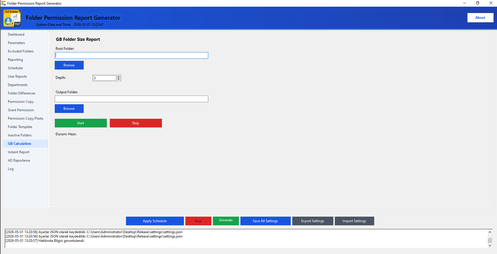 Folder size and GB calculation screen