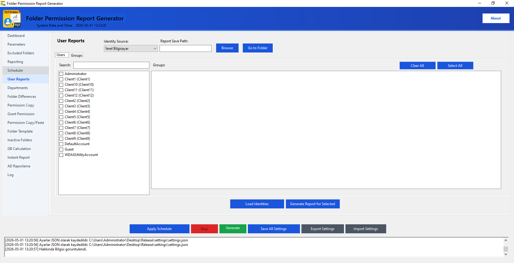 User and group based folder access report