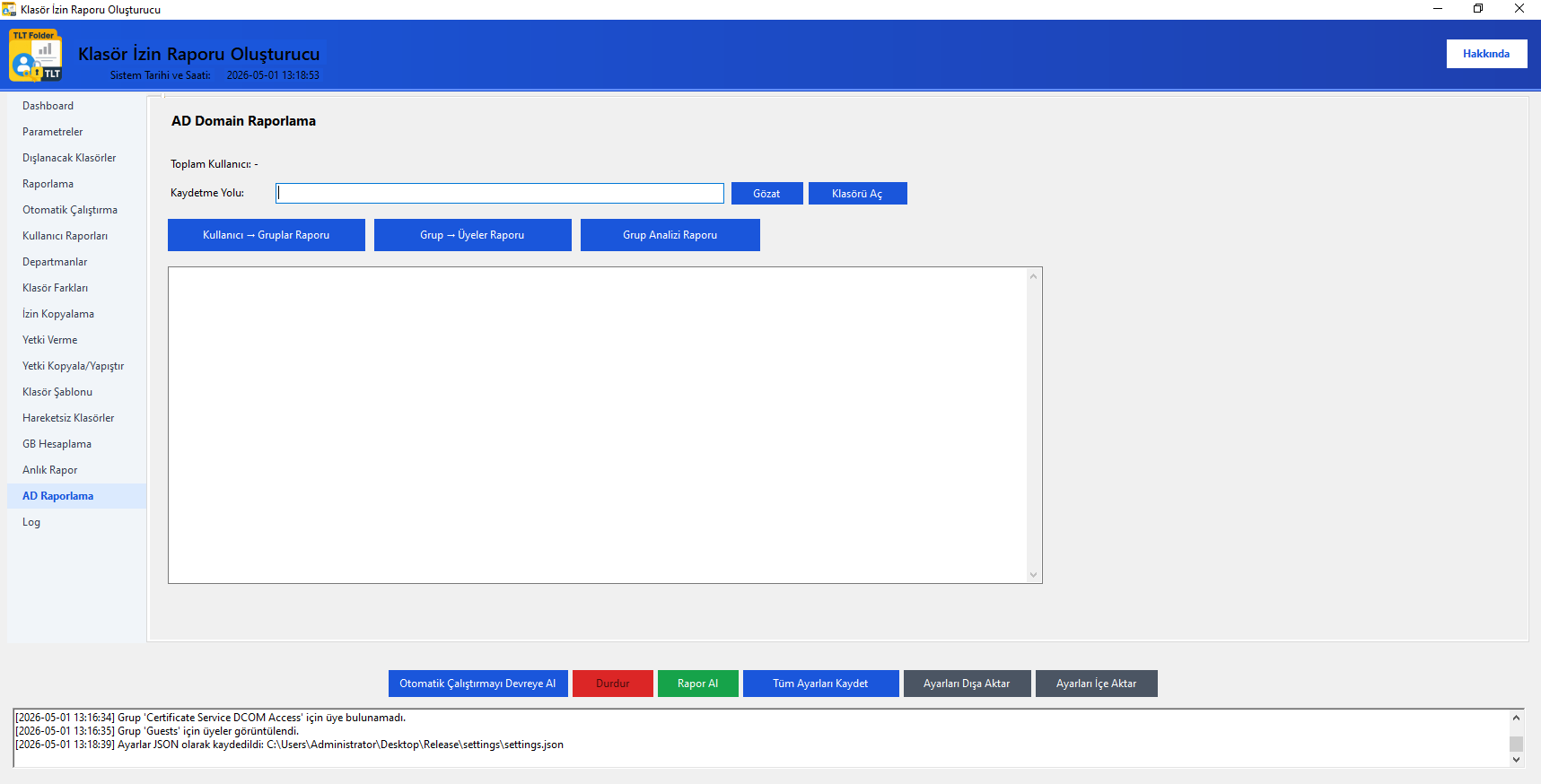 Active Directory kullanıcı ve grup raporları