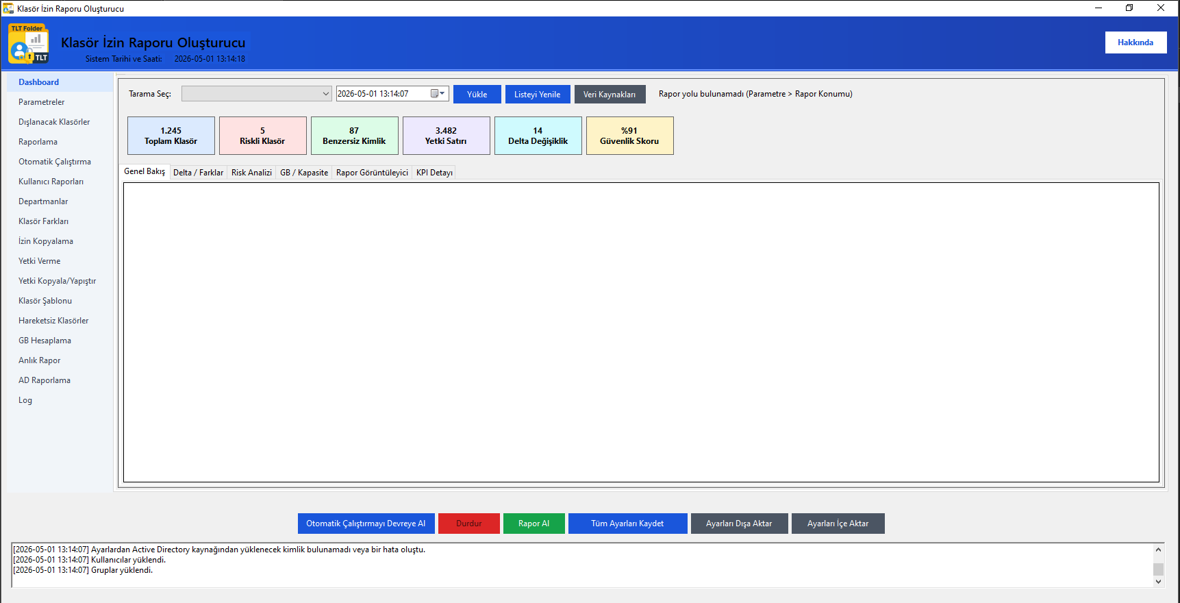 Folder Report Dashboard – NTFS klasör yetki özeti ve risk skorları